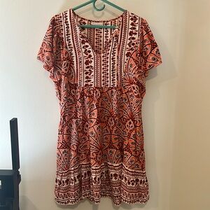 Knox Rose Target Boho Dress Size M cream coral burgundy